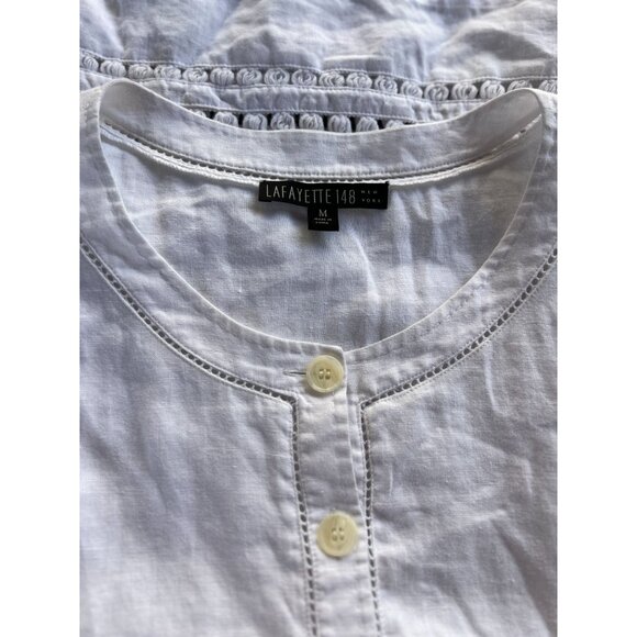 NEW Lafayette 148 White Boho Chic Tunic Top M 100% Linen Front Button Pockets - Picture 4 of 12